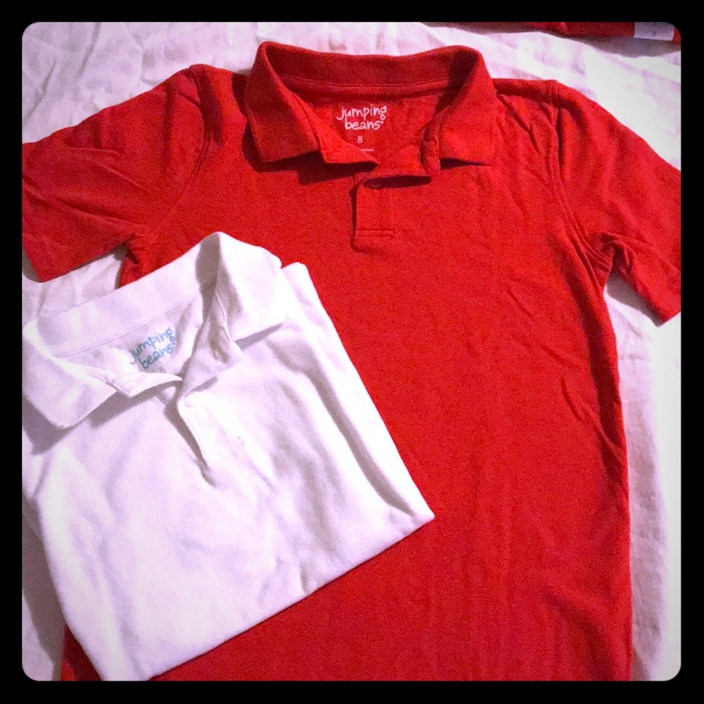 Red and white collared shirts. Selling as set